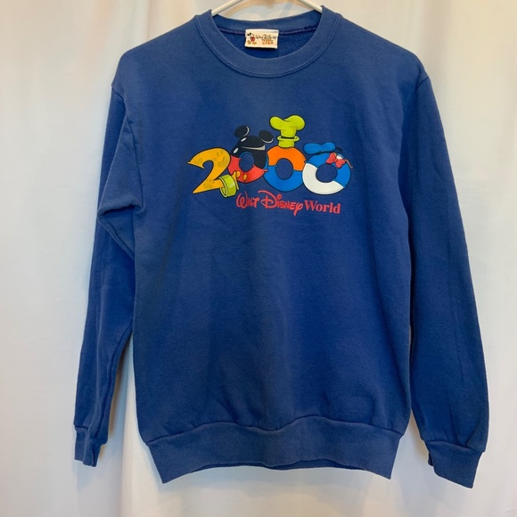 Vintage Walt Disney World Kid's 2000 Character Number Sweater Blue Size XL - Picture 1 of 13